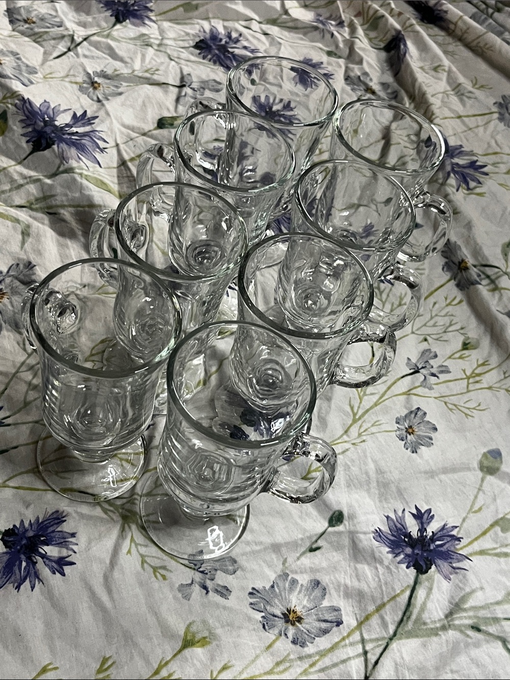 Clear Glass Footed Coffee Mugs - Set of 8